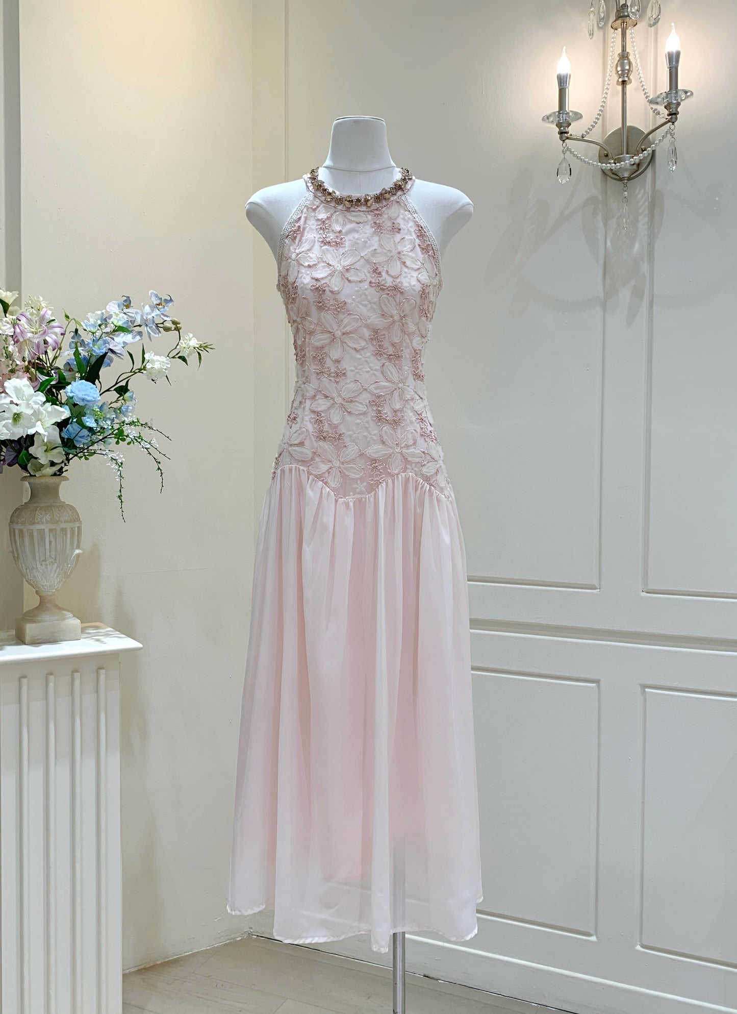 [Wedding Guest] French Lace Halter Dress (QF075)