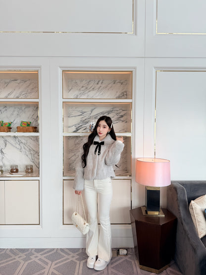 ⁠[Bestseller] Rabbit Fur Ribbon Bow Jacket (PC-015)⁠