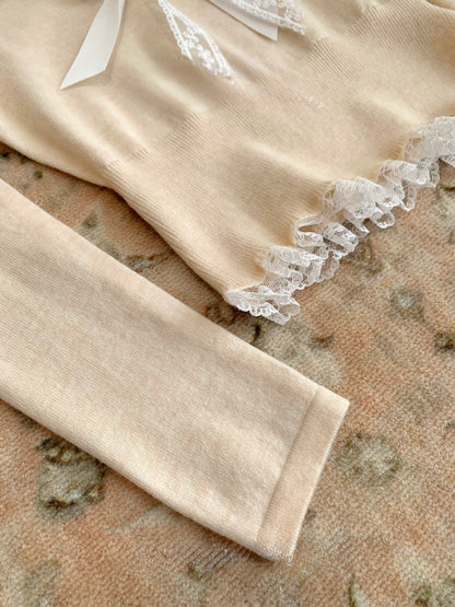 [Sweet] Wool Lace Bow V-Neck Top (MY5817)