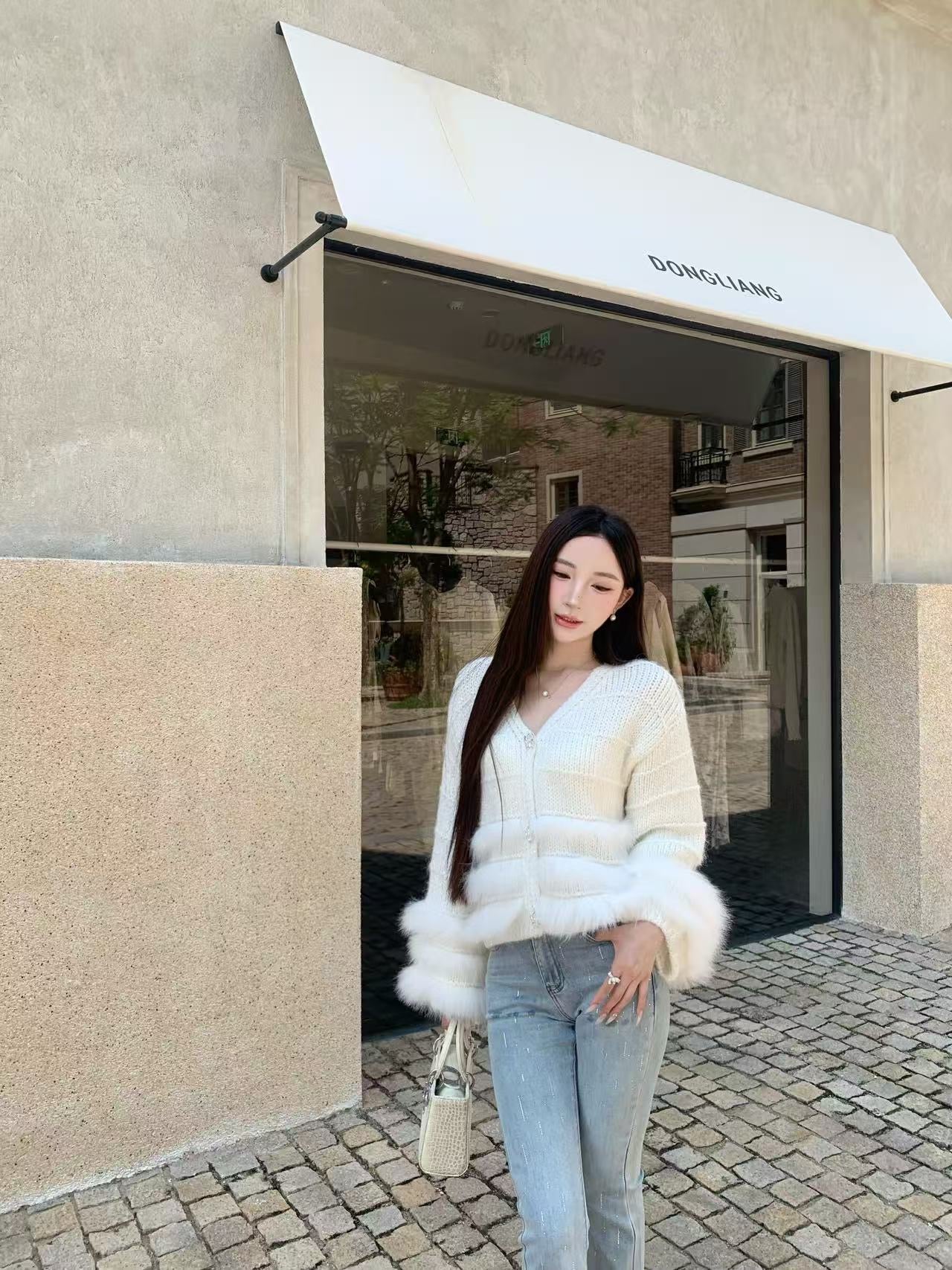 [Fluffy] Fox fur + Wool Cardigan