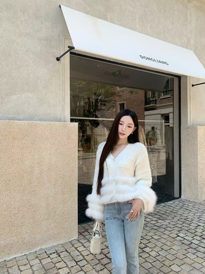 [Fluffy] Fox fur + Wool Cardigan