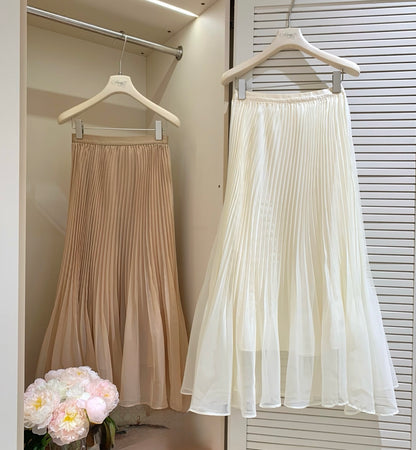 [Fairy] Mesh Pleated A-Line Midi Skirt (QF058)