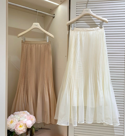 [Fairy] Mesh Pleated A-Line Midi Skirt (QF058)
