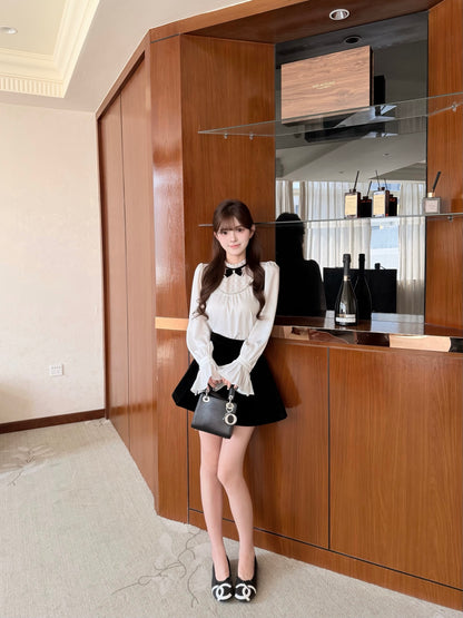 [Coquette] Pleated Chiffon Bow Blouse (Q1516)