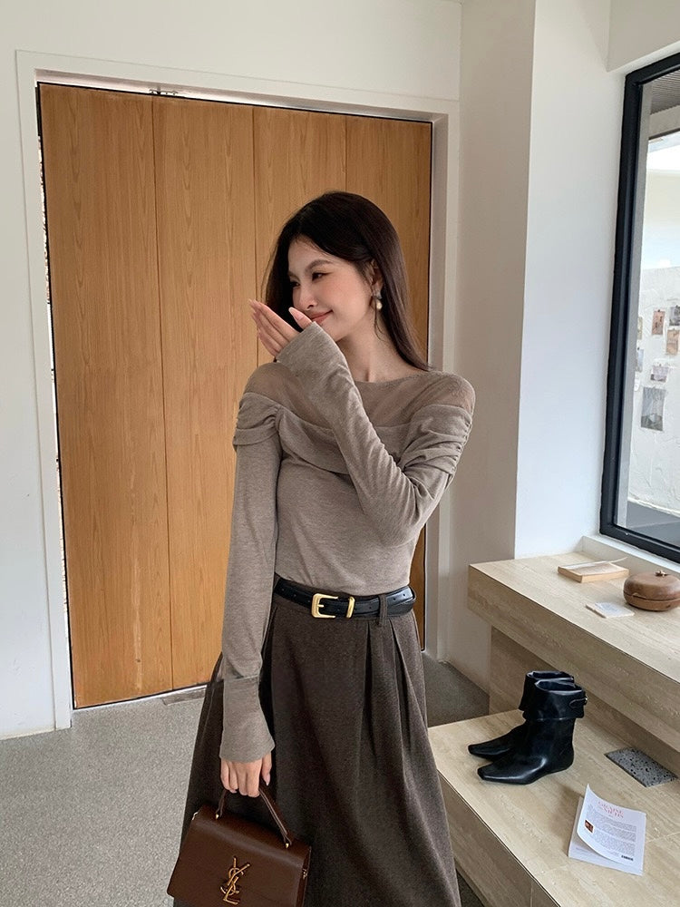 [Stylish] White Label Lace 28%Wool Top
