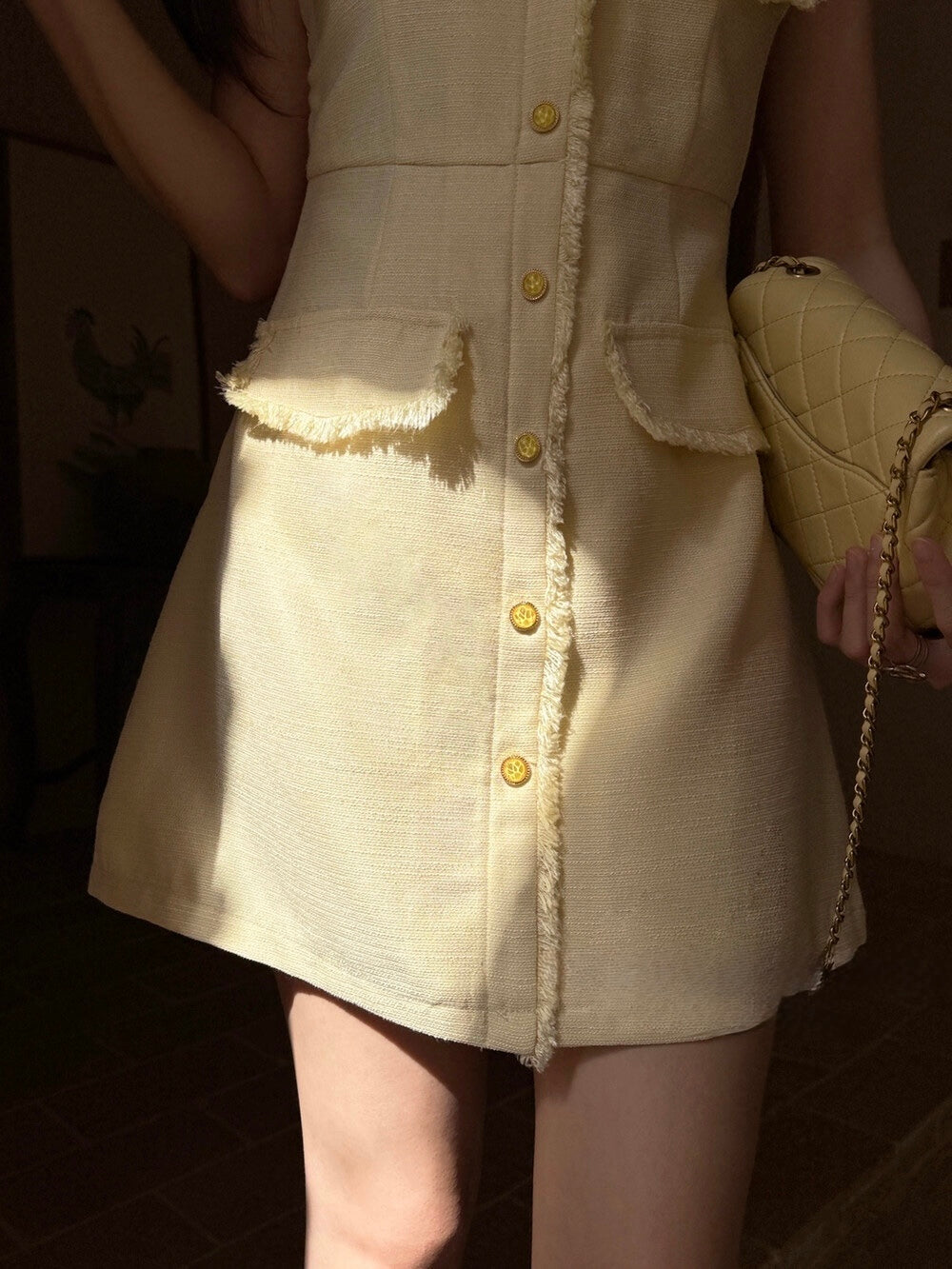 [Elegant] Workwear Tweed V-neck Dress