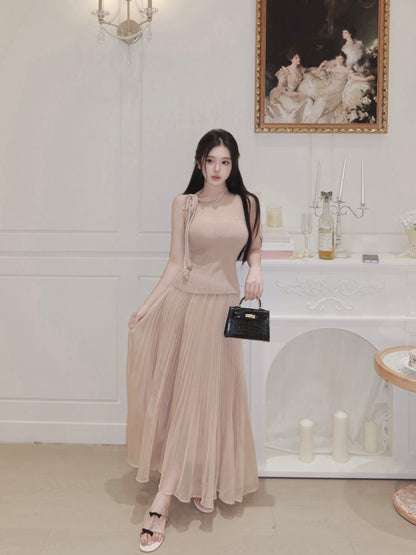 [Minimal] Slim Fit Knit Bow Cami Top (QF093)