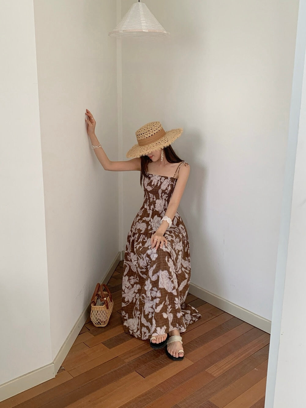 [Vacation] Artist Printing Flower Long Dress