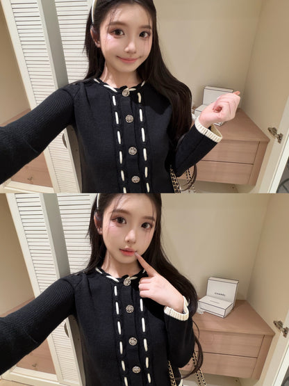 [Workwear] Vintage Chanel Style Contrast Trim Knit Cardigan (MY-06)⁠