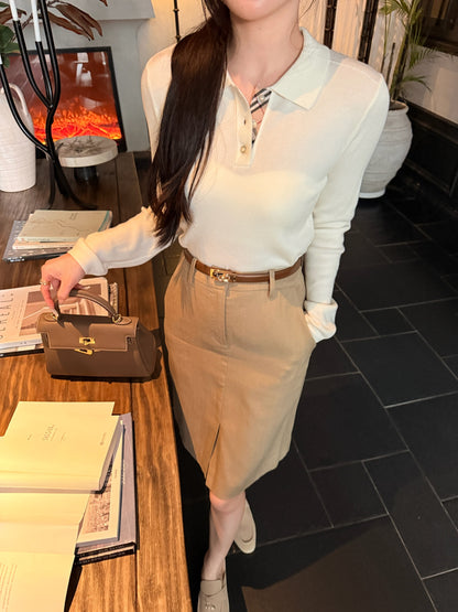 [Lumi Premium]70% Linen 30%Lyocell Slit A-Line Skirt (YR26187)