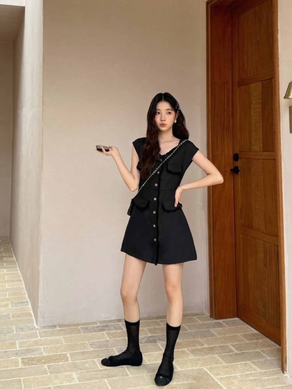 [Elegant] Workwear Tweed V-neck Dress