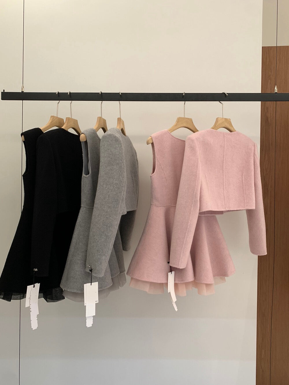 [Luxury] 100% Wool OL Onepiece Dress + Jacket Set (with belt)