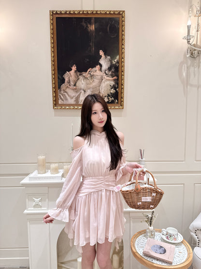 [Celebrity] Elegant Pink & Beige Dress (Q1037)