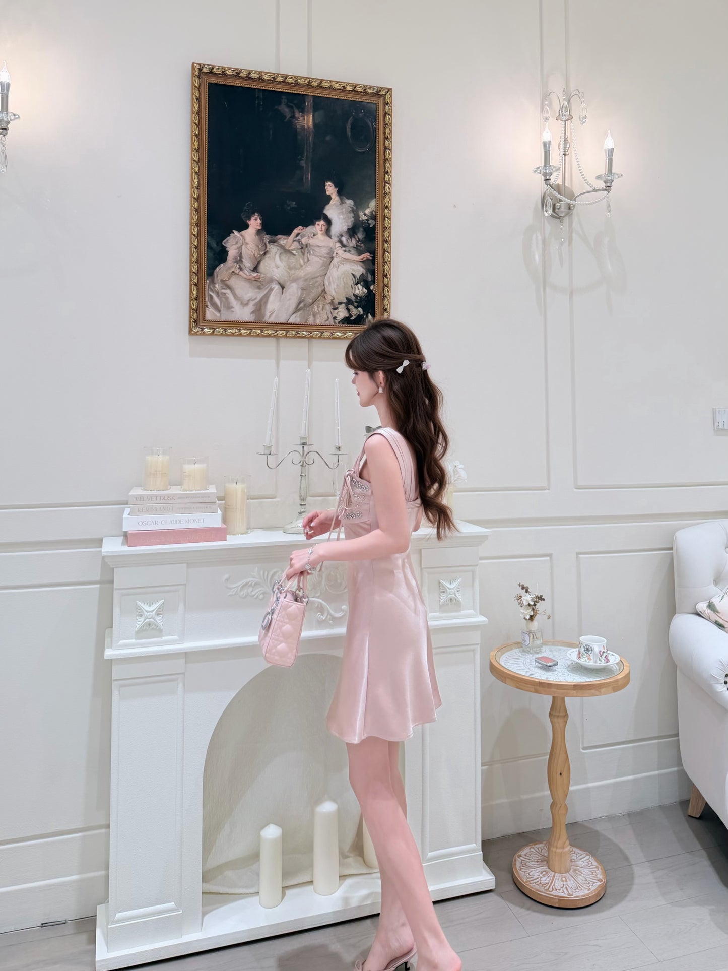 [Luxury] Beaded Satin A-Line Mini Dress (QF059)