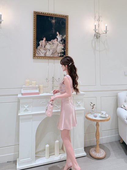 [Luxury] Beaded Satin A-Line Mini Dress (QF059)
