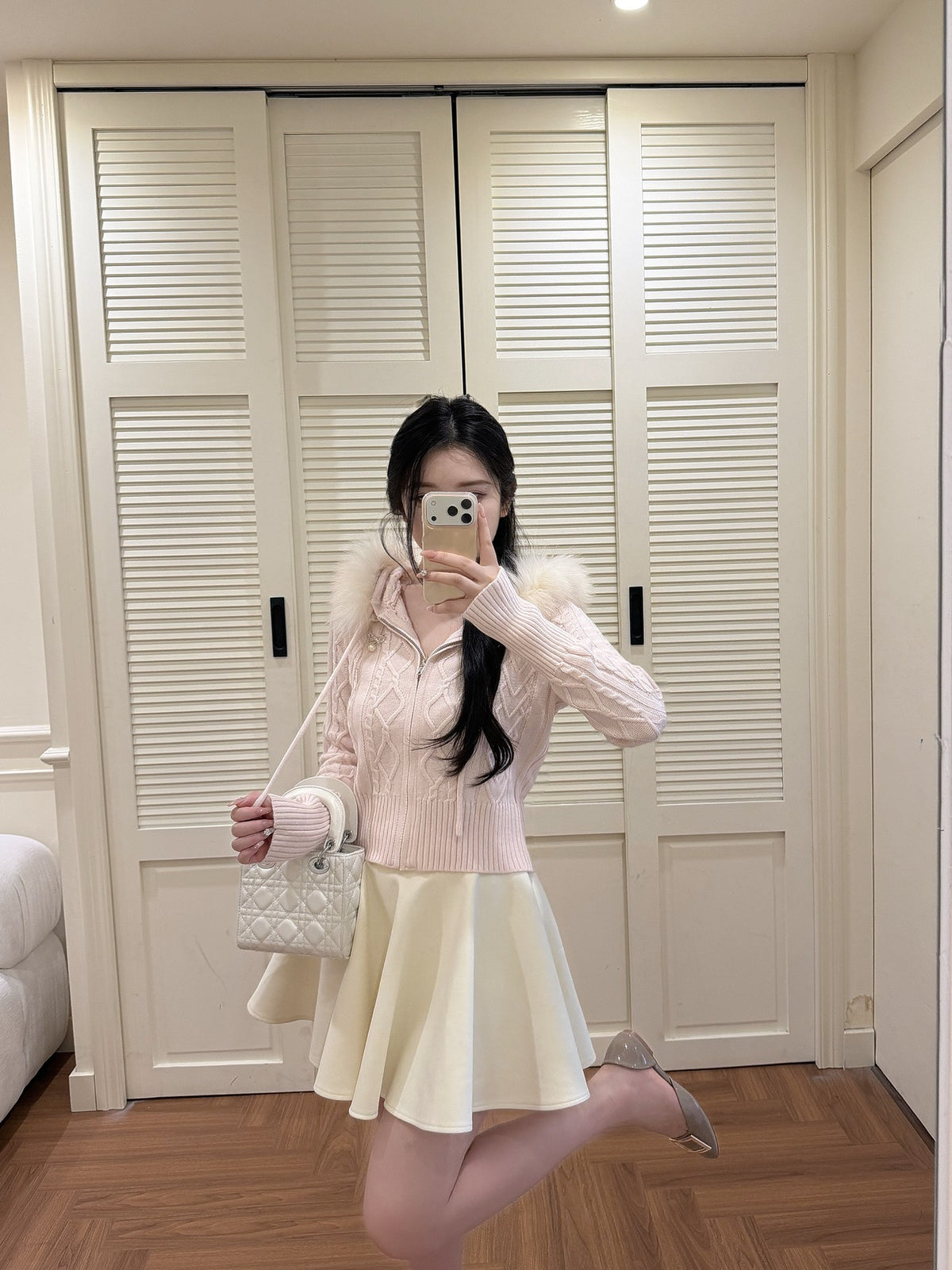 [Coquette] Fox Fur Collar Zip-Up Knit Cardigan (MY5812)