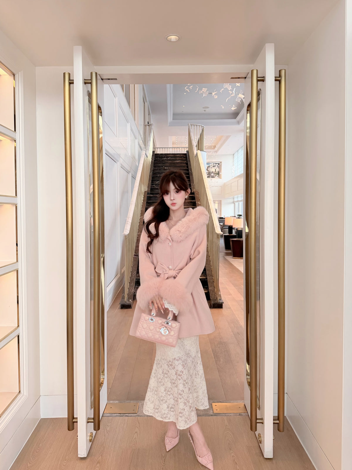 ⁠[Luxe] Fox Fur Collar Belted 100% Australian Wool Coat (YRDY002)⁠