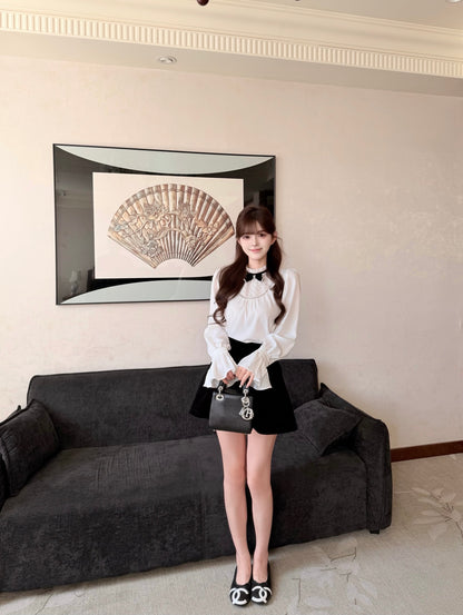 [Coquette] Pleated Chiffon Bow Blouse (Q1516)