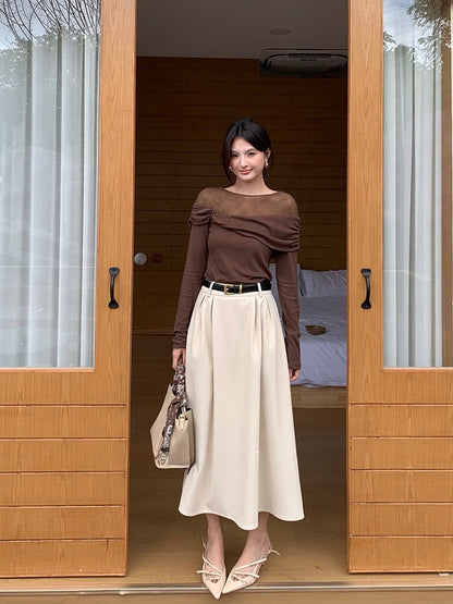 [Versatile] Pleated Long Skirt(with belt)