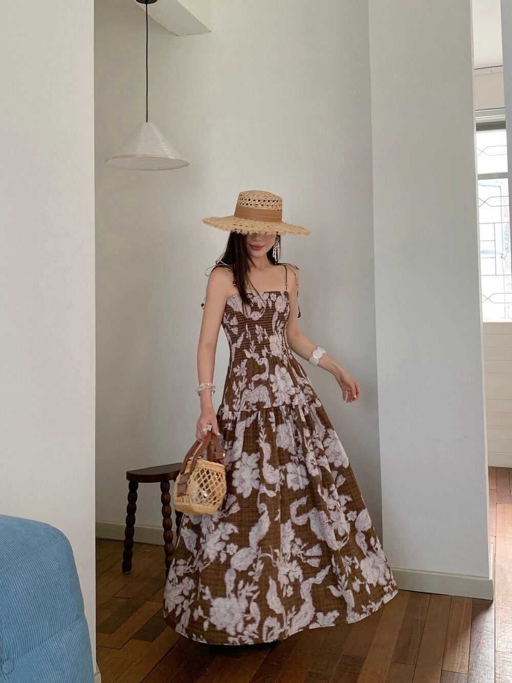 [Vacation] Artist Printing Flower Long Dress