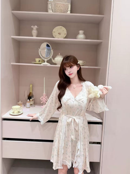 [Pajamas] Padded Cami Slip Dress + Robe Sleepwear Set (SY073)