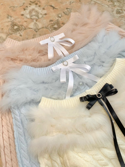 [Girly] Fox Fur Collar 10% Wool Knit Cardigan (QH-083)