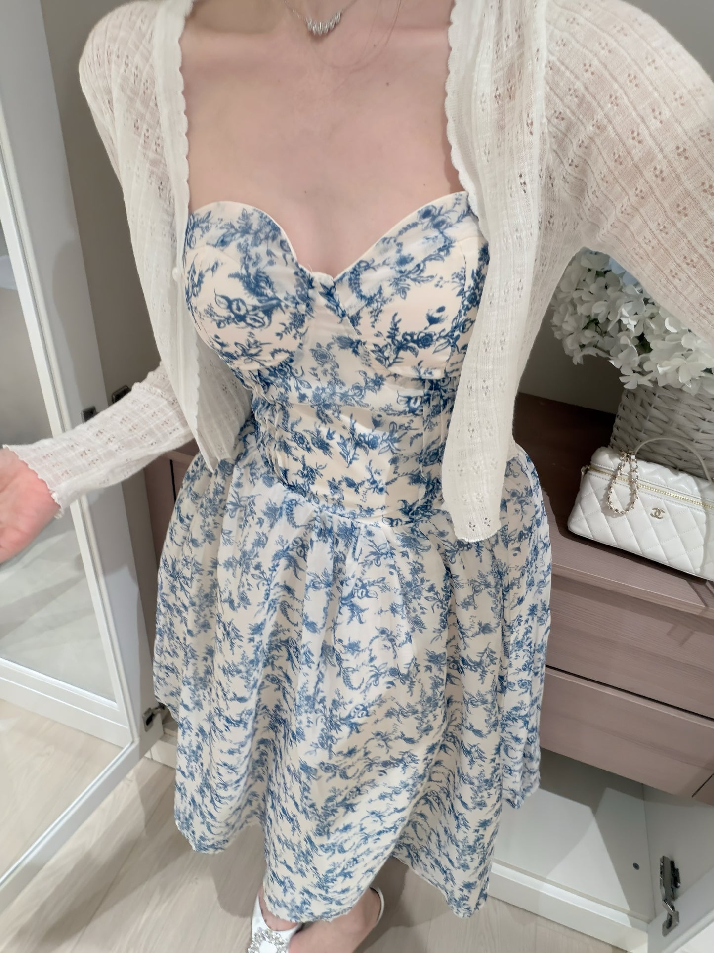 [Artistic] Purple/Blue Floral Sweetheart Neckline Dress (QF066)