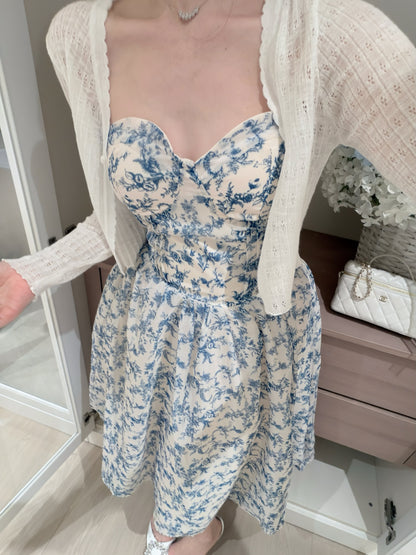 [Artistic] Purple/Blue Floral Sweetheart Neckline Dress (QF066)