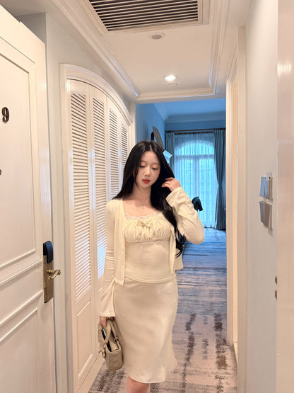 [Coquette] Soft Lace Trim Knit Cami and Cardigan Set (MYQ-01)⁠
