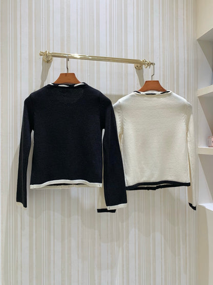 [Workwear] Vintage Chanel Style Contrast Trim Knit Cardigan (MY-06)⁠