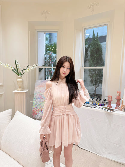 [Celebrity] Elegant Pink & Beige Dress (Q1037)