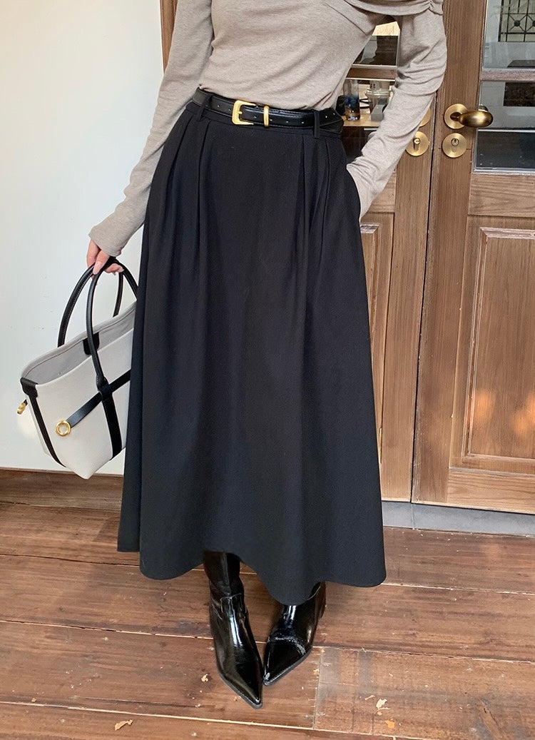 [Versatile] Pleated Long Skirt(with belt)