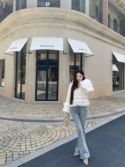 [Fluffy] Fox fur + Wool Cardigan