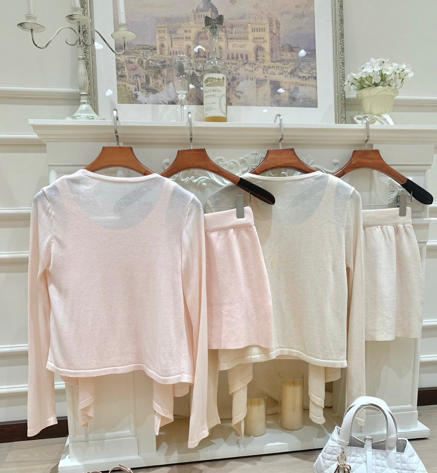 [Soft Chic] Lyocell Soft & Sweet Knit Three-Piece Set - Cardigan, Cami & Skirt (QH-015)
