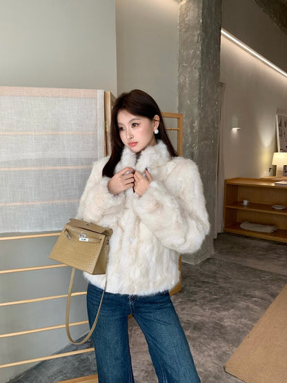 [Fluffy] Winter Synthetic Faux Fur Jacket