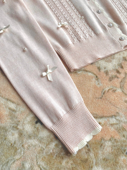 ⁠[Coquette] Doll Collar Ribbon Beaded Knit Cardigan (MY5813)⁠