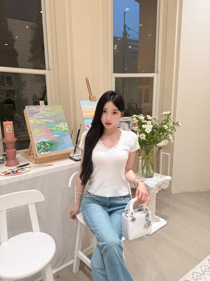 [Basic] Summer V-neck Glitter Top (QF026)