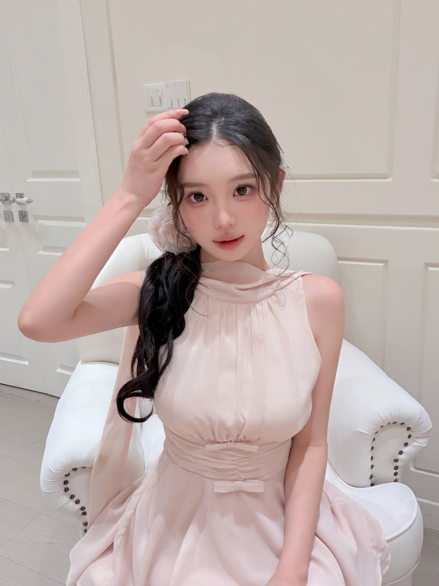 [Elegant] Chiffon Pink& Beige Dress (Q1056)