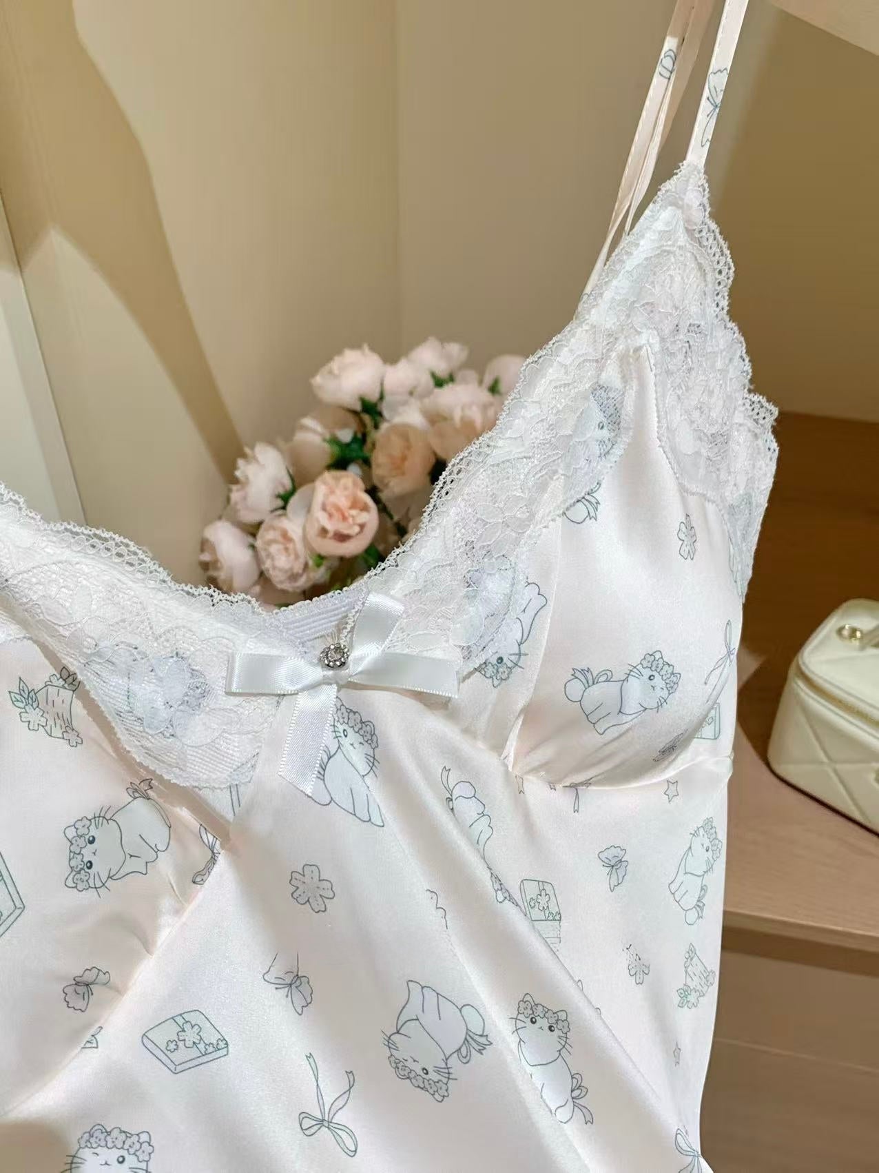 [Pajamas] Padded Cami Slip Dress + Robe Sleepwear Set (SY073)