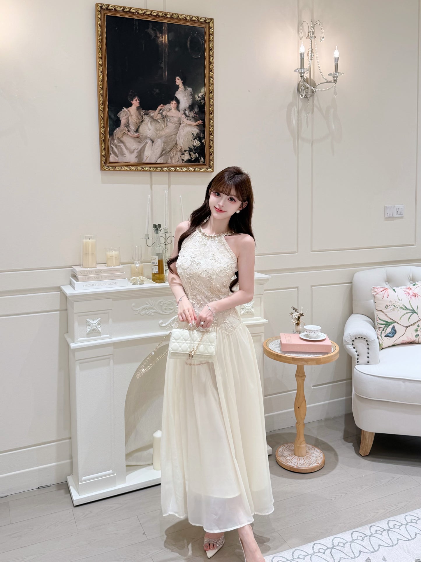 [Wedding Guest] French Lace Halter Dress (QF075)