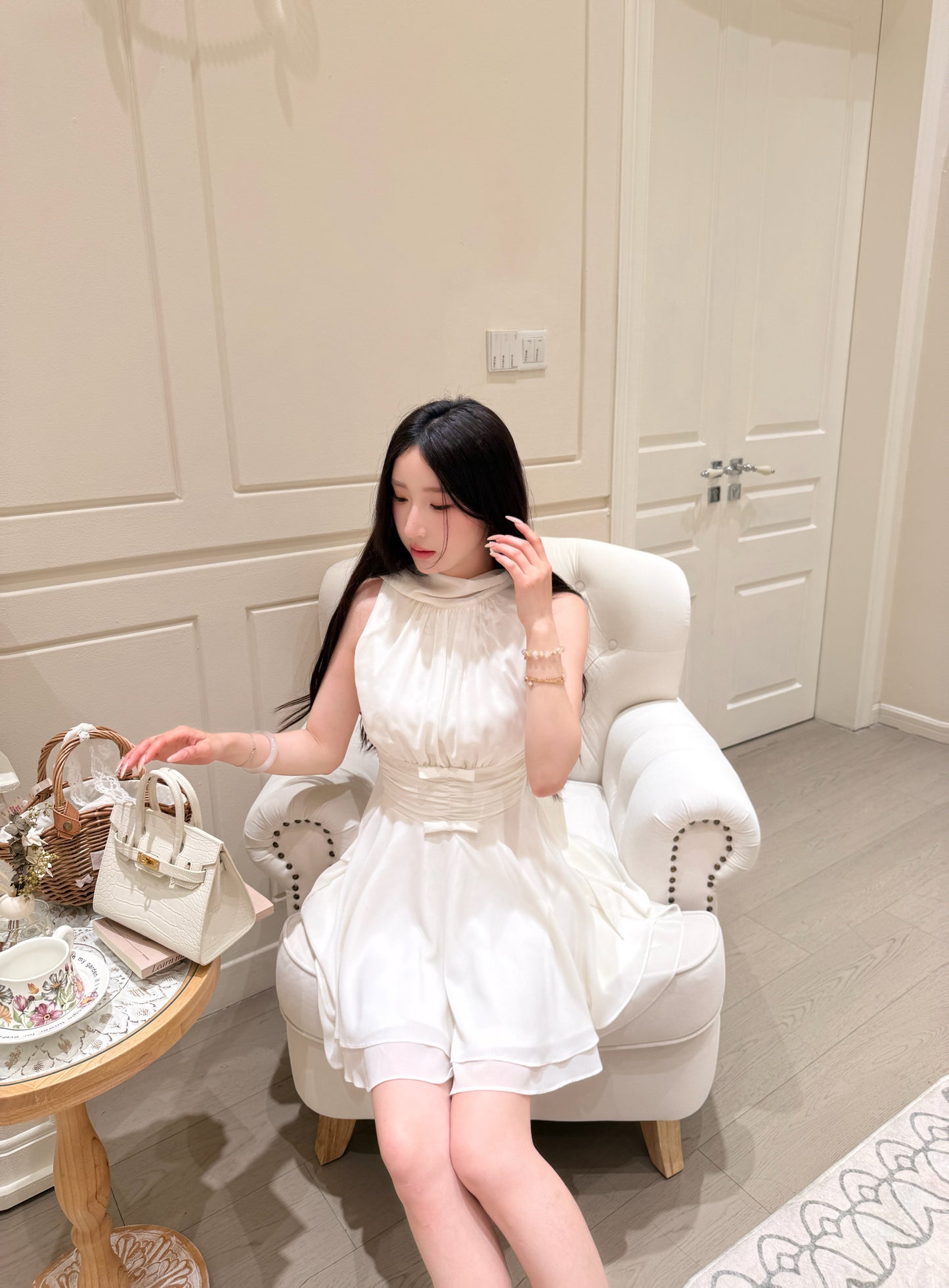 [Elegant] Chiffon Pink& Beige Dress (Q1056)