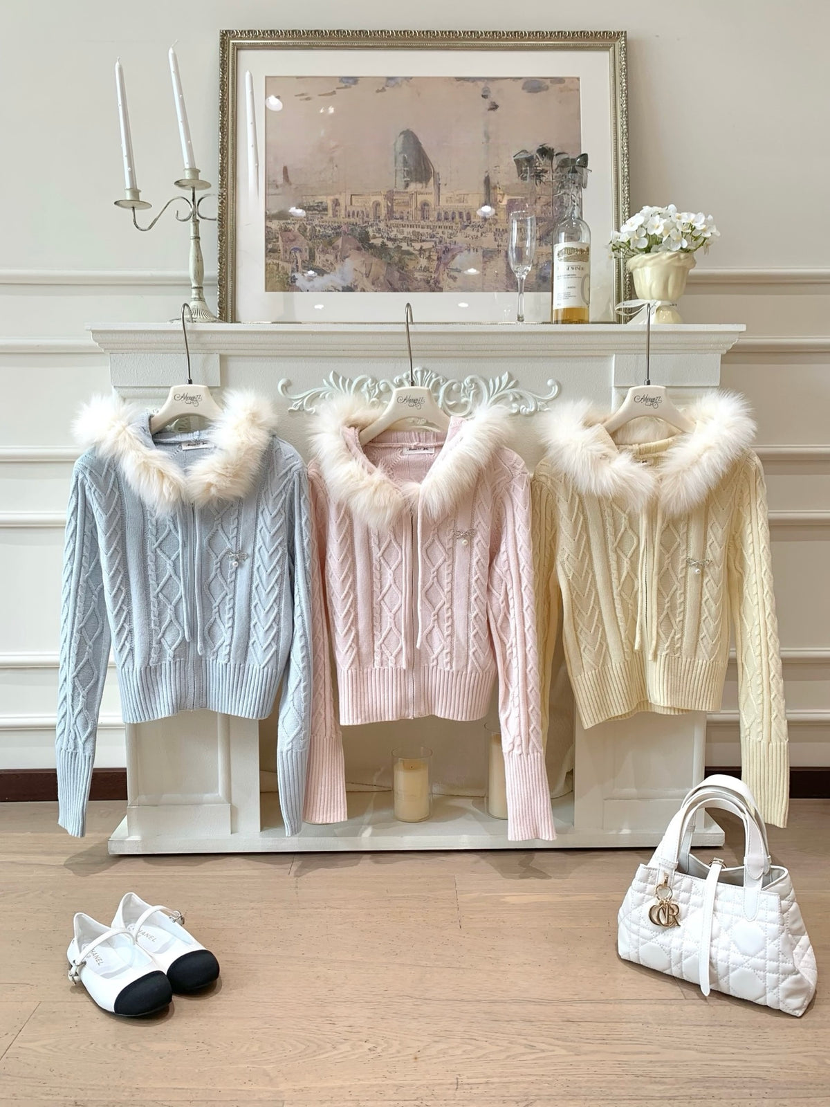 [Coquette] Fox Fur Collar Zip-Up Knit Cardigan (MY5812)