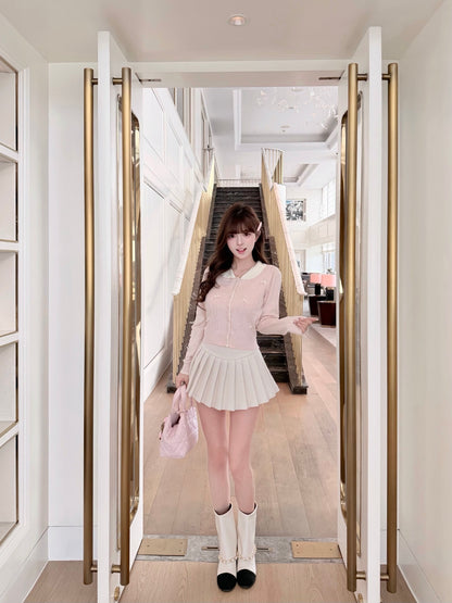 ⁠[Coquette] Doll Collar Ribbon Beaded Knit Cardigan (MY5813)⁠
