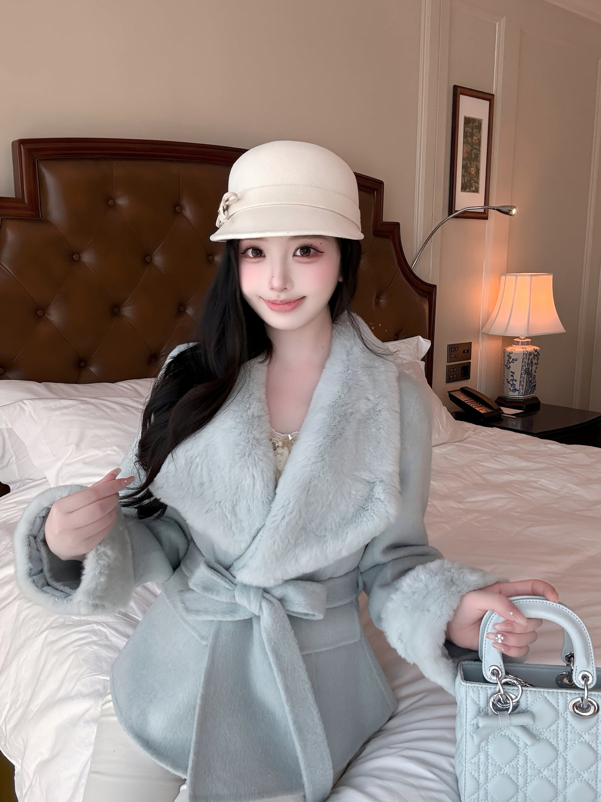 ⁠[Stylish] Fox Fur Collar Belted Double-Faced Wool Short Coat (YRDY-022)⁠