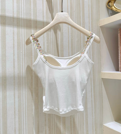 [Cute] Floral Strap Padded Camisole Top (QF090)