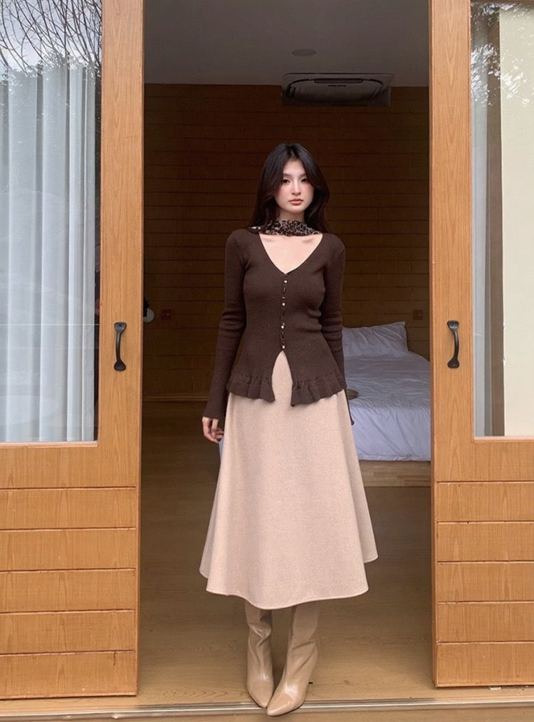 [Girly] Color V-Neck Wool Top