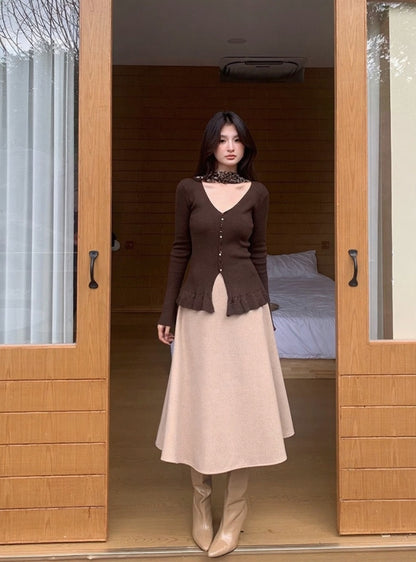 [Girly] Color V-Neck Wool Top