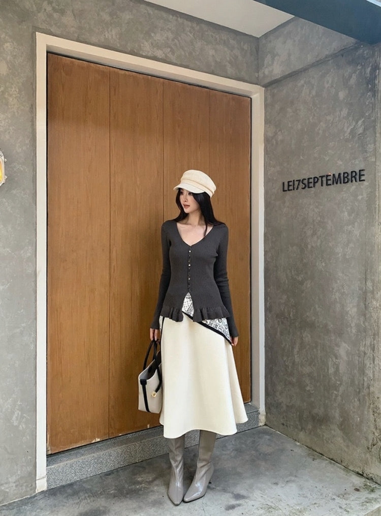 [Girly] Color V-Neck Wool Top