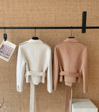⁠[Lumi Premium] Belted Wool Cashmere Fox Blend Short Trench Coat (YTDY-027)⁠