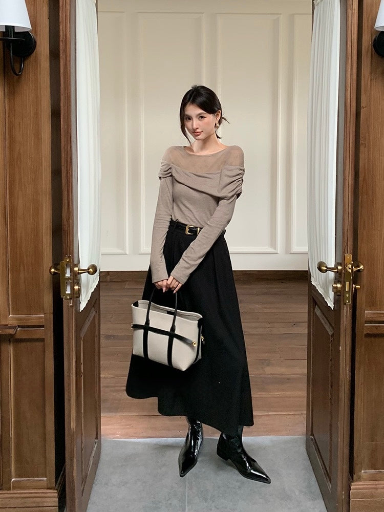 [Stylish] White Label Lace 28%Wool Top